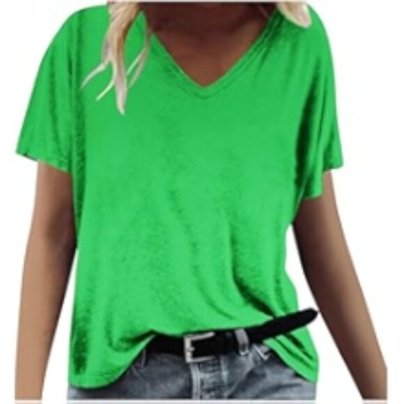 🌿 Women’s Vibrant Green V-Neck Cotton T-Shirt | Size Small | NWOT | Lightweight - Picture 1 of 9